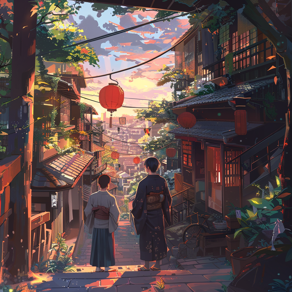 anime style picture of anime style picture of two guys in a japan village ,Rich in details High quality, gorgeous, glamorous, 8k, super detail, gorgeous light and shadow, detailed decoration, detailed lines ,Rich in details High quality, gorgeous, glamorous, 8k, super detail, gorgeous light and shadow, detailed decoration, detailed lines