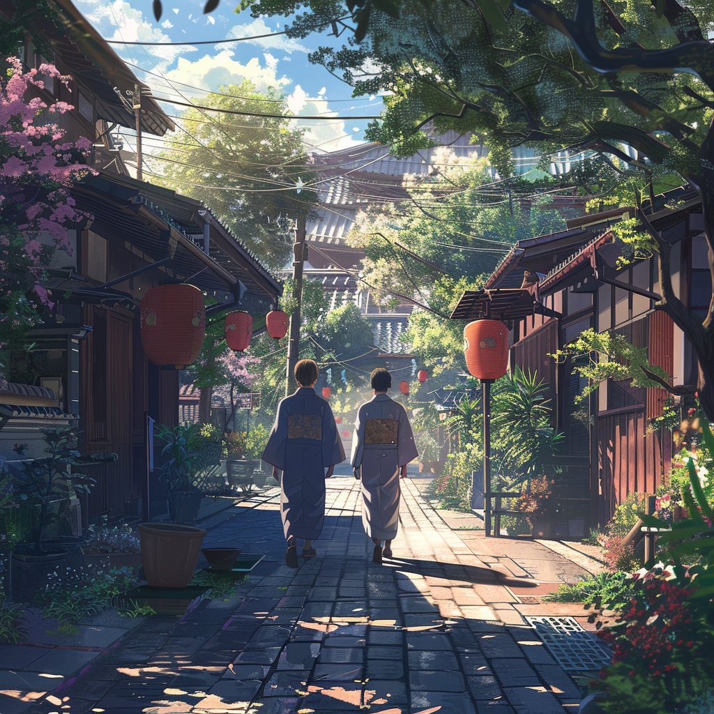 anime style picture of anime style picture of two guys in a japan village ,Rich in details High quality, gorgeous, glamorous, 8k, super detail, gorgeous light and shadow, detailed decoration, detailed lines ,Rich in details High quality, gorgeous, glamorous, 8k, super detail, gorgeous light and shadow, detailed decoration, detailed lines