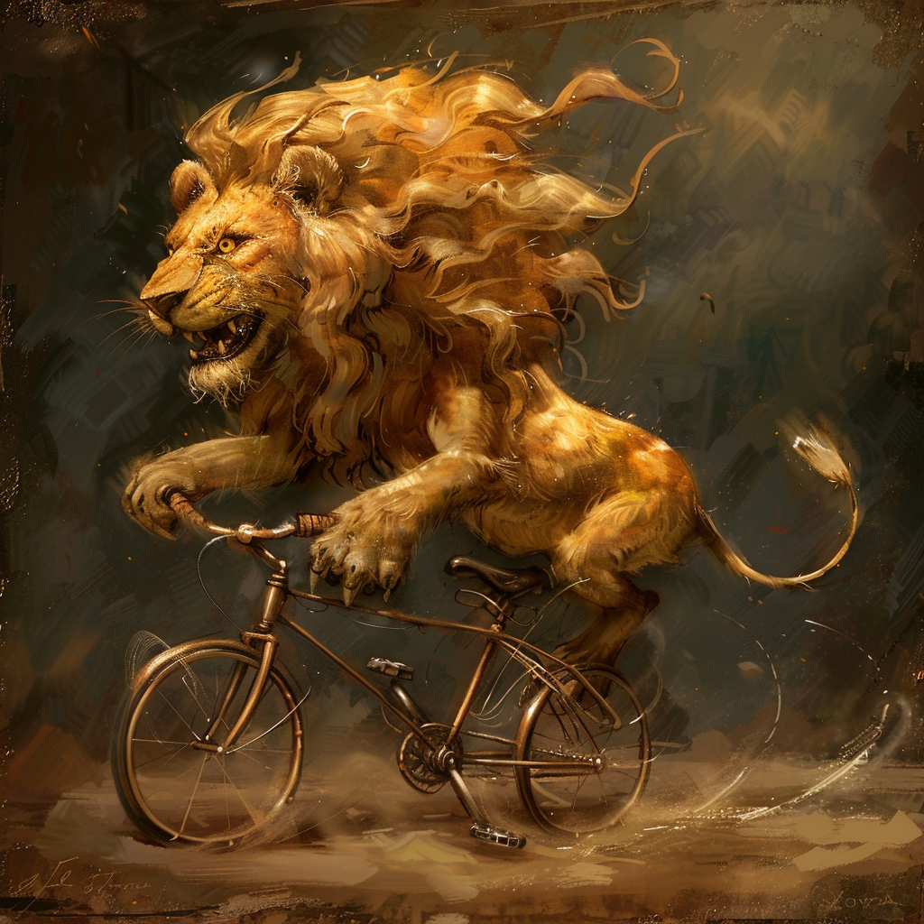 a lion ridding a bike