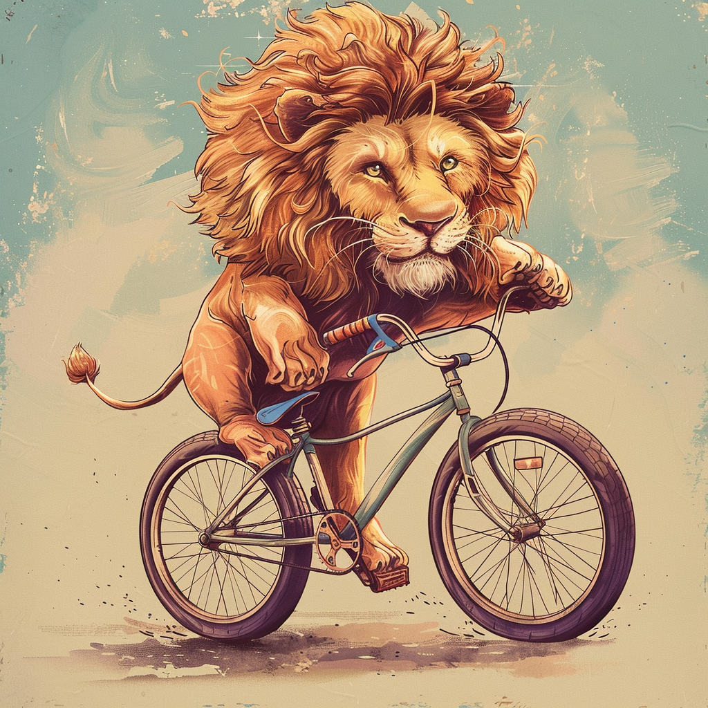 a lion ridding a bike