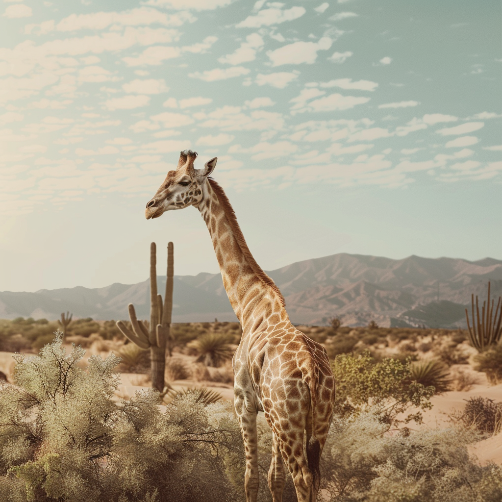 an girafe in the desert, realistic photoshoot