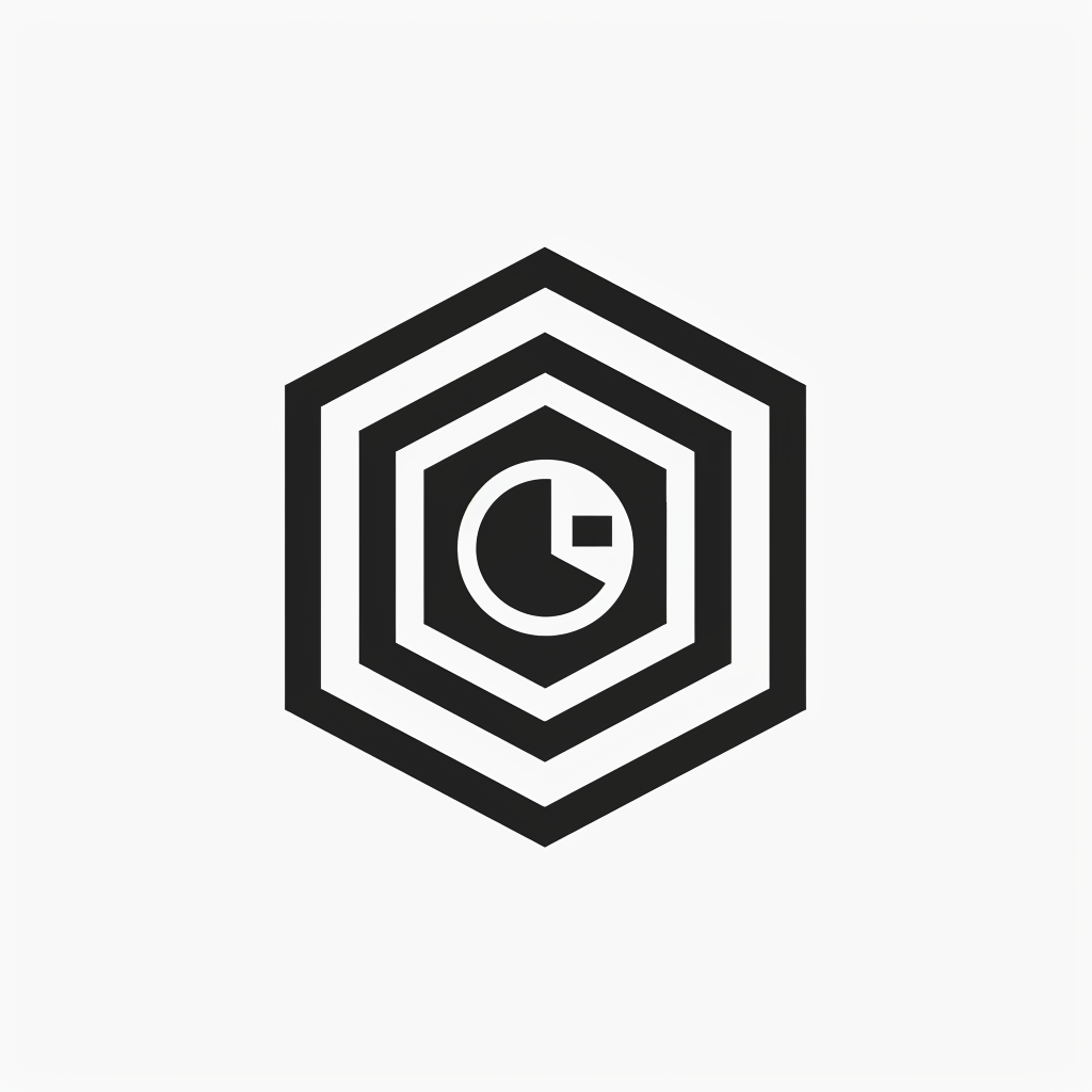 logo, minimalistic style logo of cube with white background and black symbol for company name 'iDorf', icon in the shape of an octagon that represents an augmented reality app on mobile phone, small circle inside big square, simple design