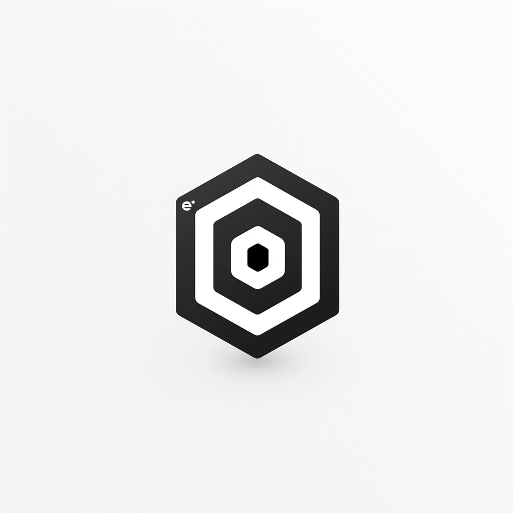 logo, minimalistic style logo of cube with white background and black symbol for company name 'iDorf', icon in the shape of an octagon that represents an augmented reality app on mobile phone, small circle inside big square, simple design