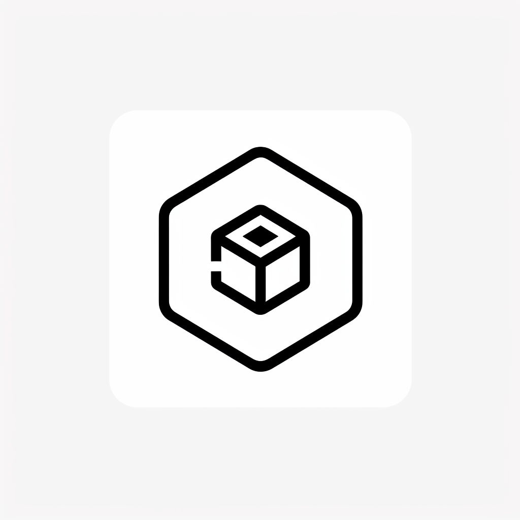 logo, minimalistic style logo of cube with white background and black symbol for company name 'iDorf', icon in the shape of an octagon that represents an augmented reality app on mobile phone, small circle inside big square, simple design