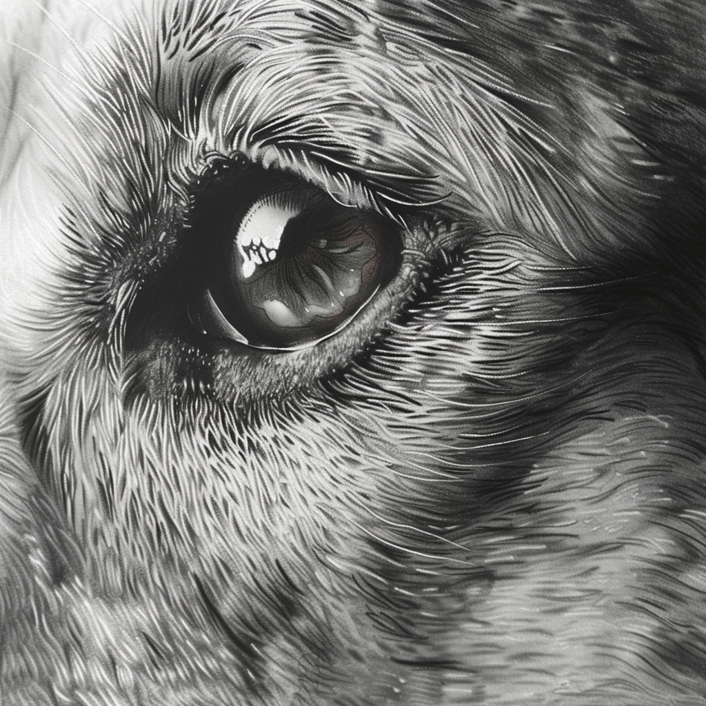 The black-and-white sketch features high-resolution and realistic textures.