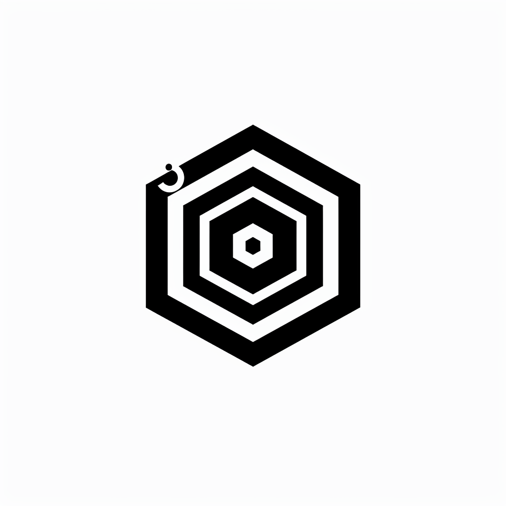 logo, minimalistic style logo of cube with white background and black symbol for company name 'iDorf', icon in the shape of an octagon that represents an augmented reality app on mobile phone, small circle inside big square, simple design