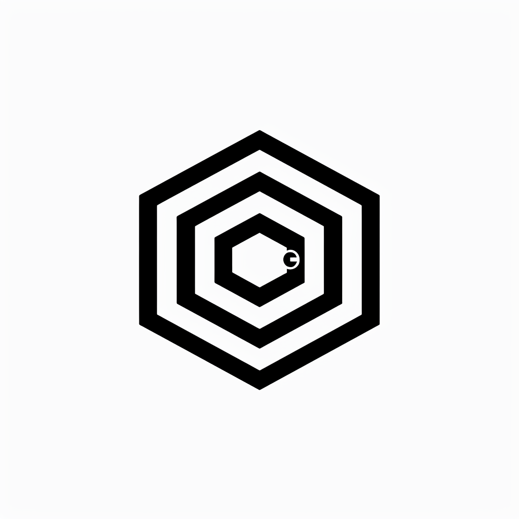 logo, minimalistic style logo of cube with white background and black symbol for company name 'iDorf', icon in the shape of an octagon that represents an augmented reality app on mobile phone, small circle inside big square, simple design