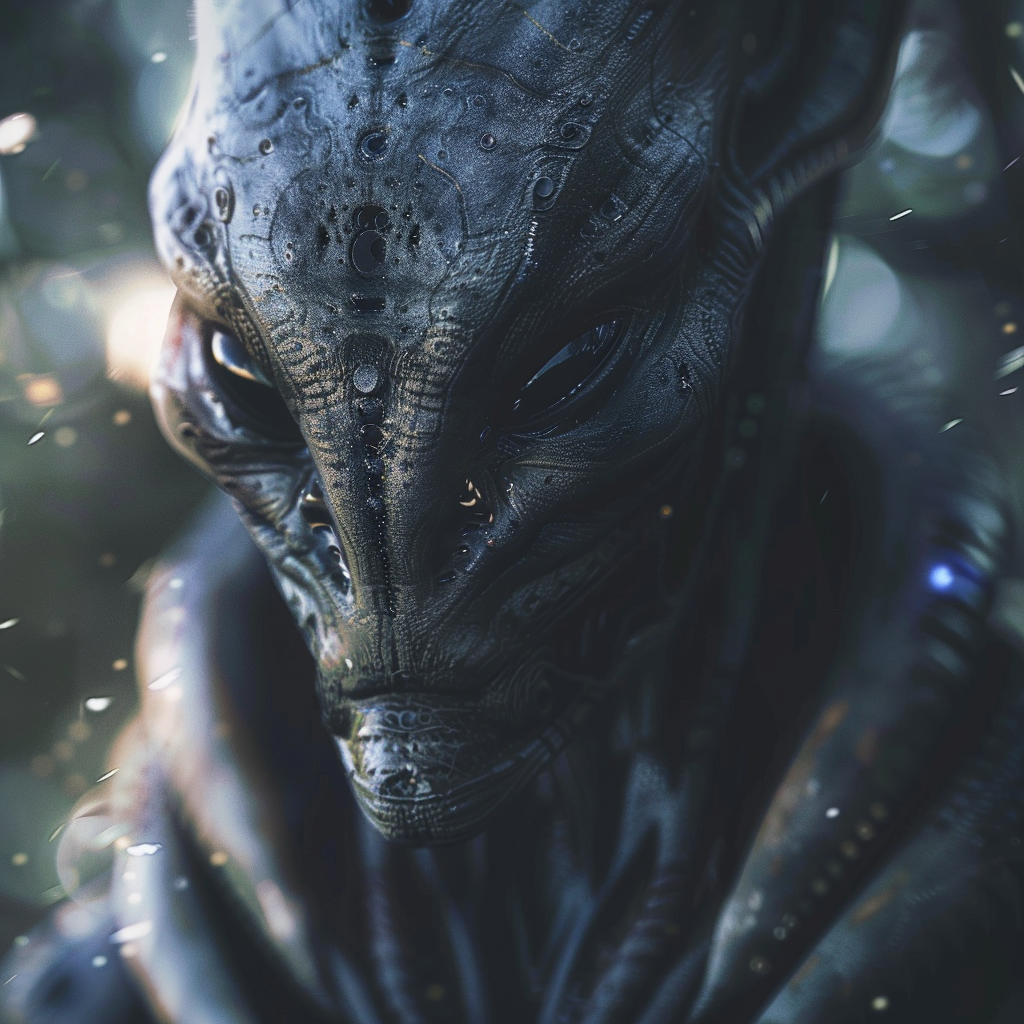 Create a visually striking image of an alien captured from a viewpoint.
