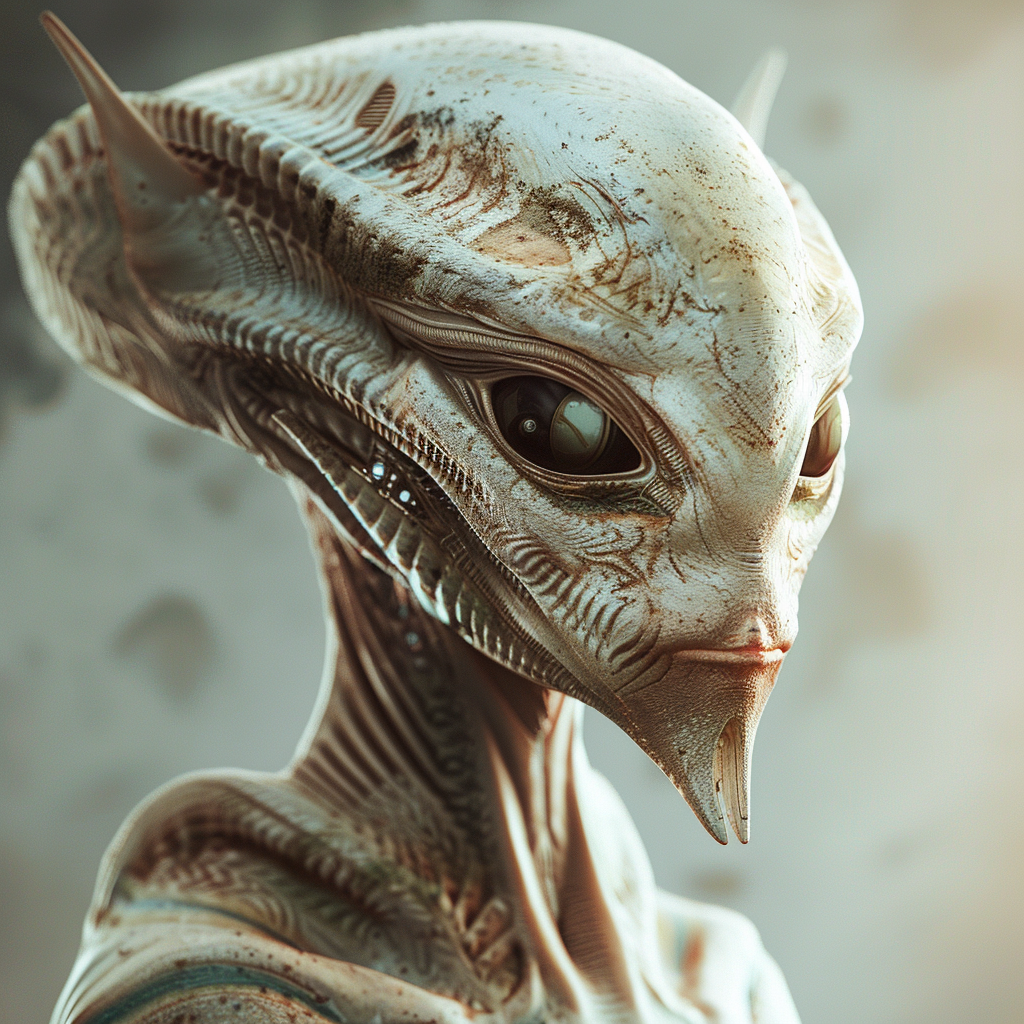 Create a visually striking image of an alien captured from a viewpoint.