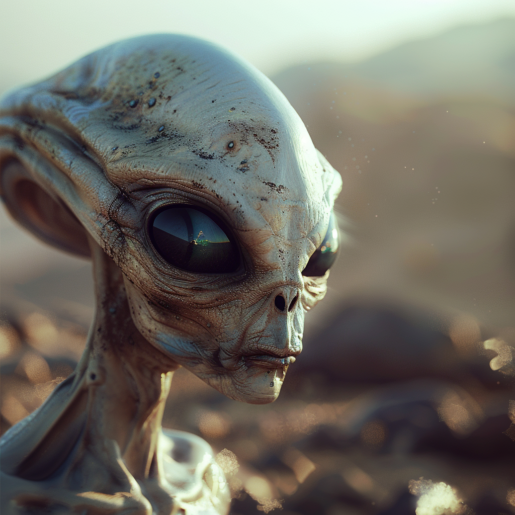 Create a visually striking image of an alien captured from a viewpoint.