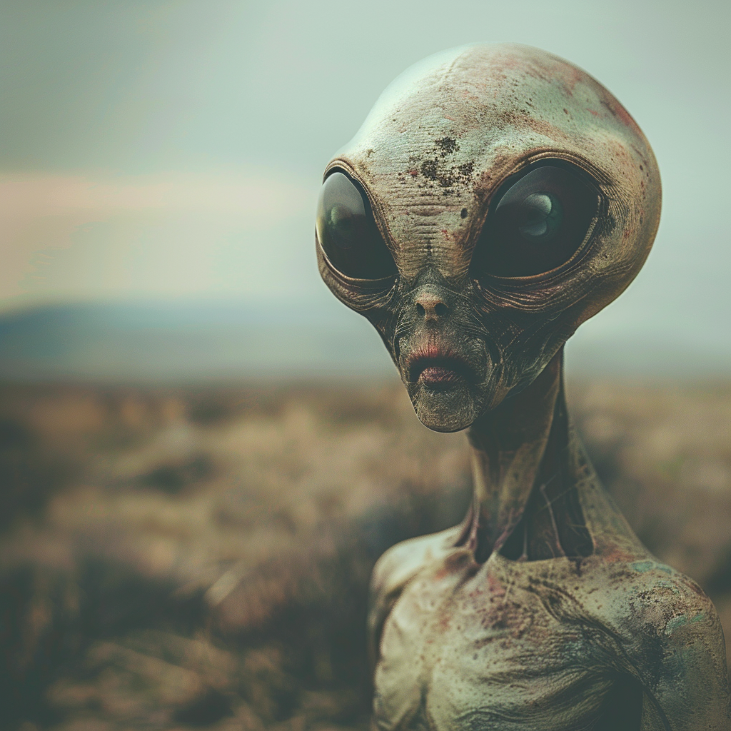 Create a visually striking image of an alien captured from a viewpoint.