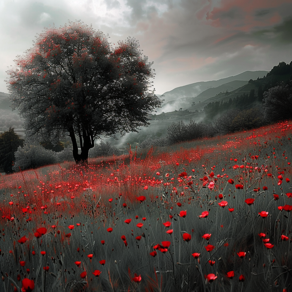 a beautiful meadow in red and black