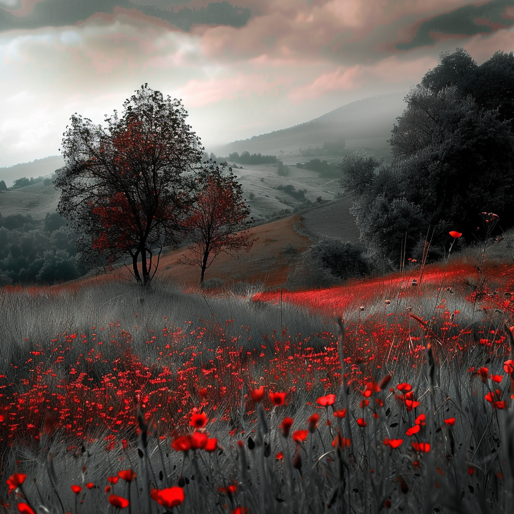 a beautiful meadow in red and black