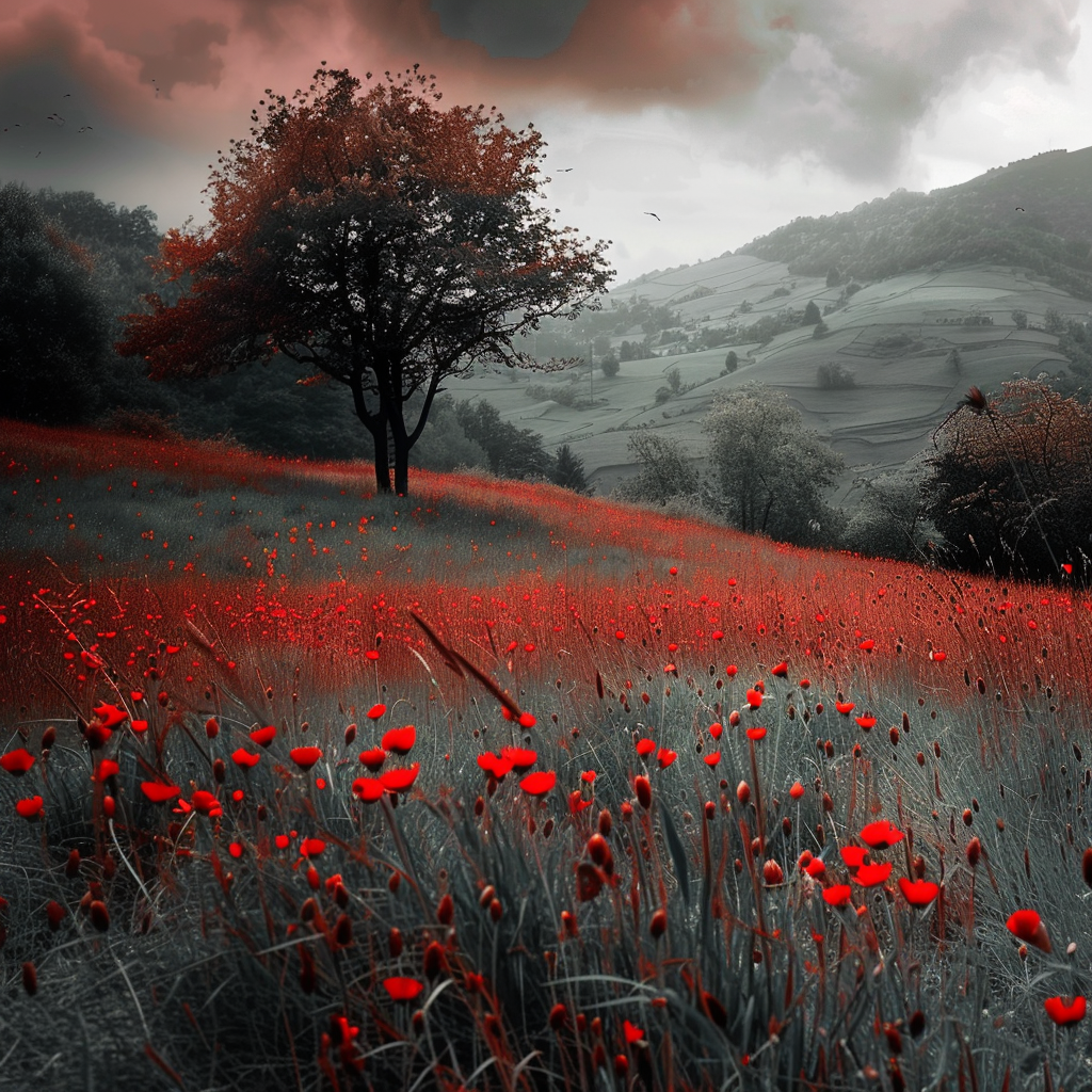 a beautiful meadow in red and black