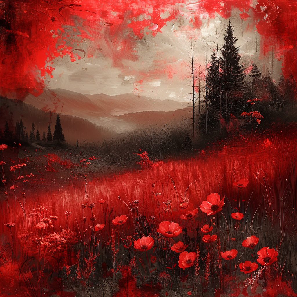 a beautiful meadow in red and black