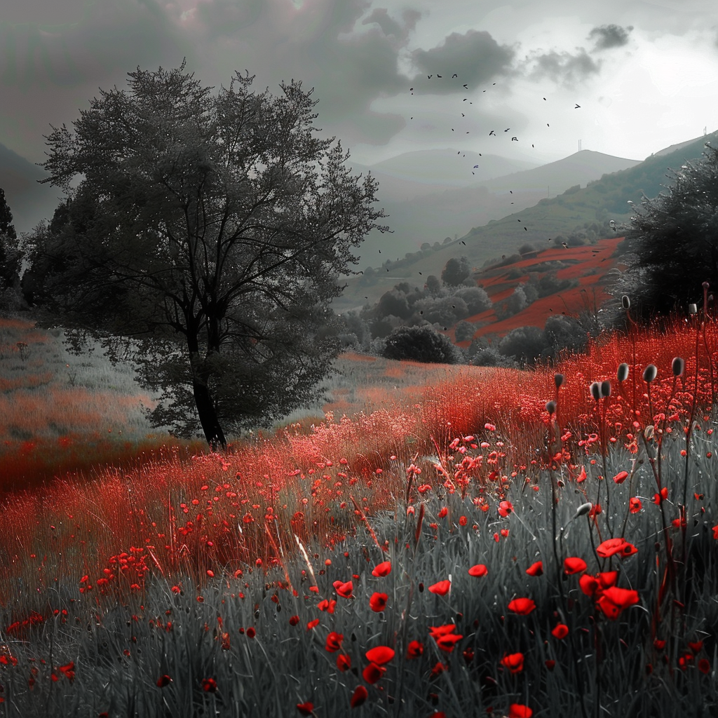 a beautiful meadow in red and black