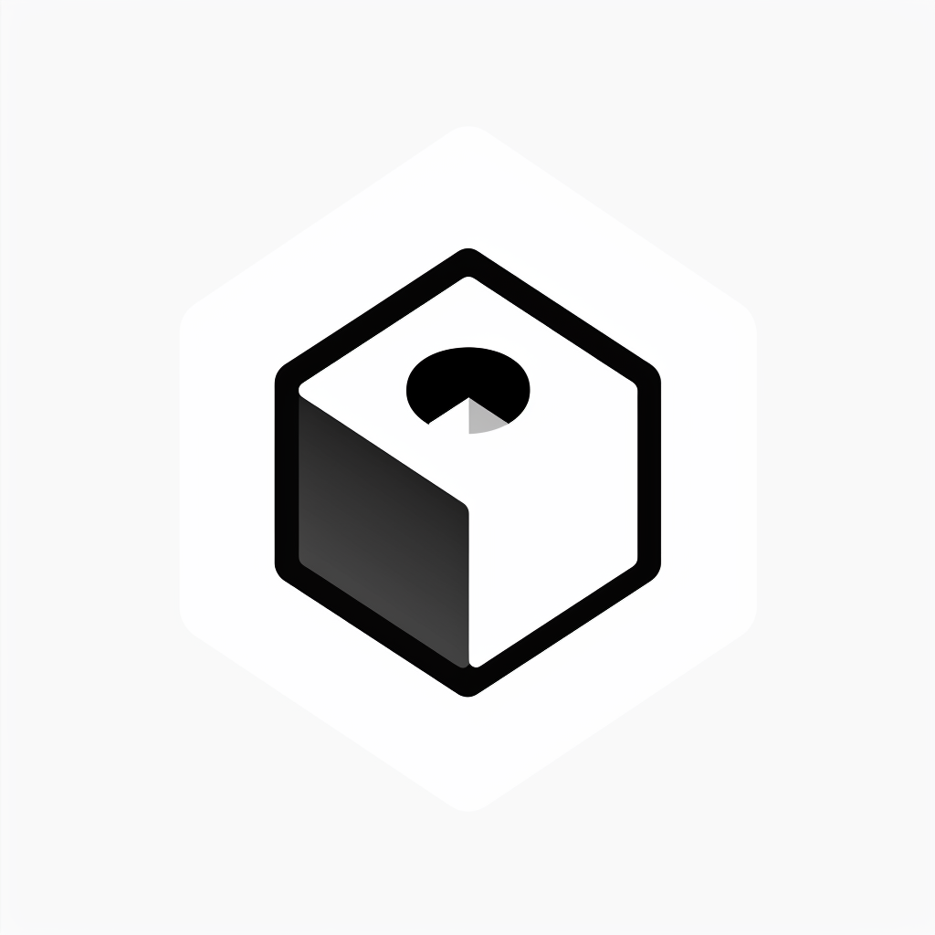 logo, minimalistic style logo of cube with white background and black symbol for company name 'iDorf', icon in the shape of an octagon that represents an augmented reality app on mobile phone, small circle inside big square, simple design