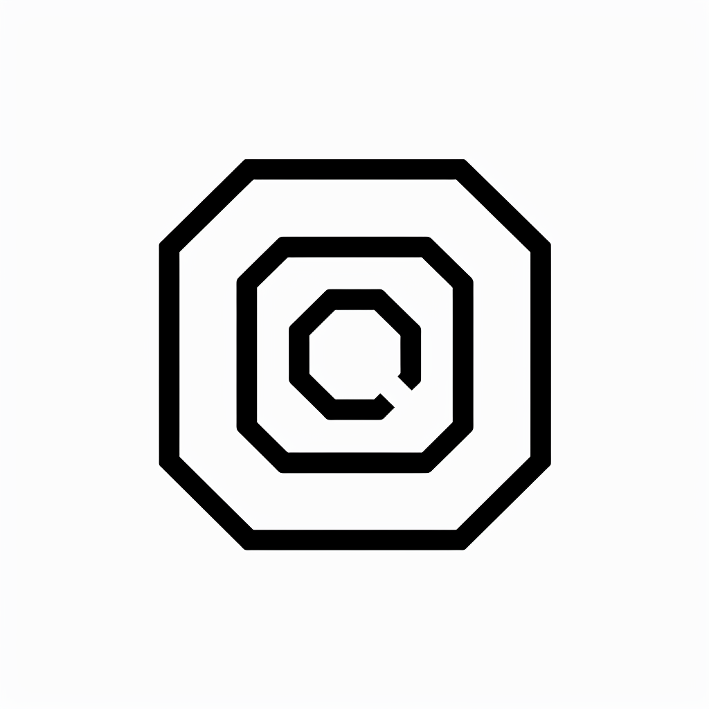 logo, minimalistic style logo of cube with white background and black symbol for company name 'iDorf', icon in the shape of an octagon that represents an augmented reality app on mobile phone, small circle inside big square, simple design