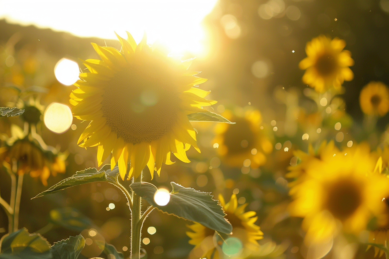 a sunflower field in the wind