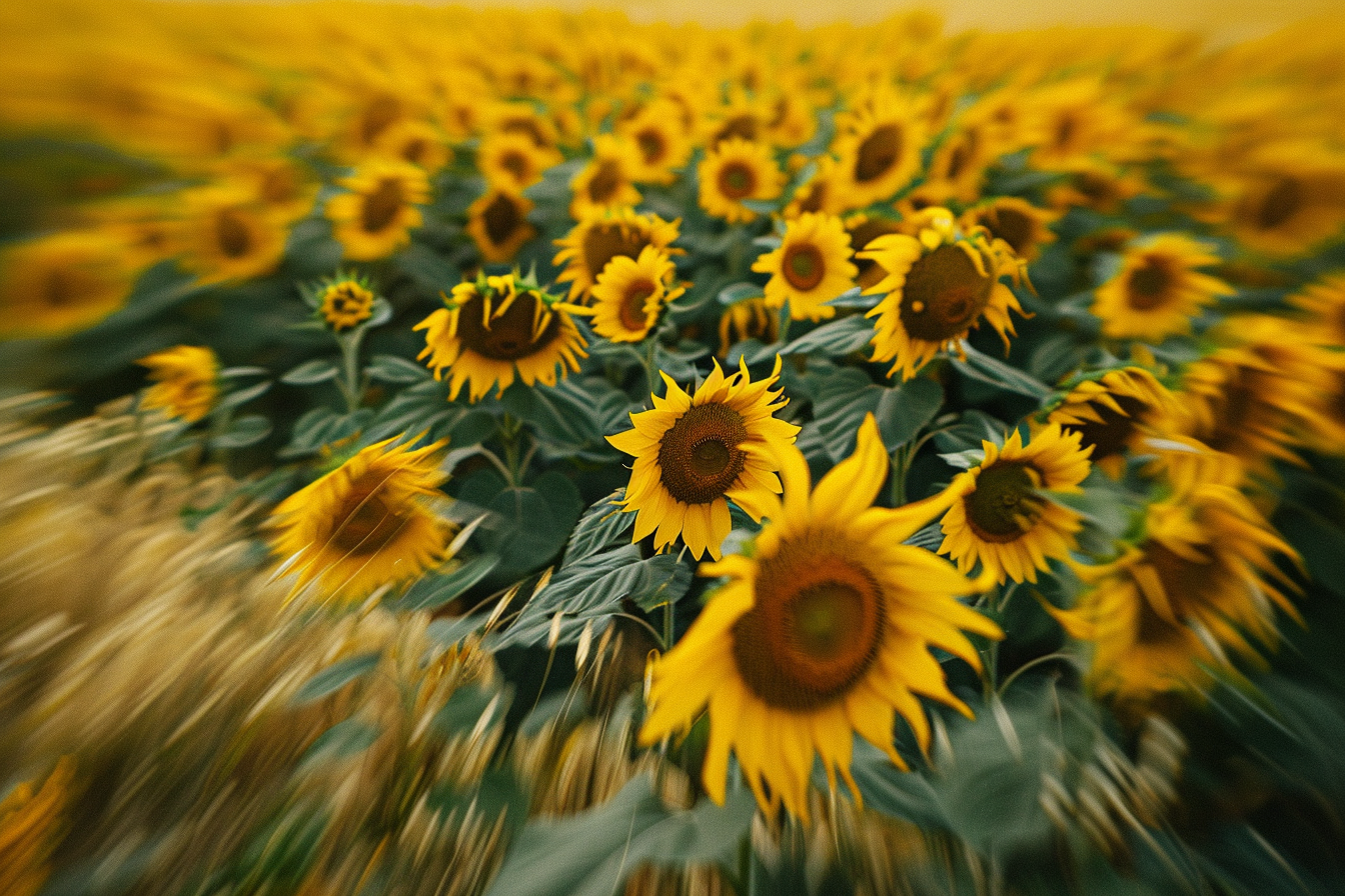 a sunflower field in the wind