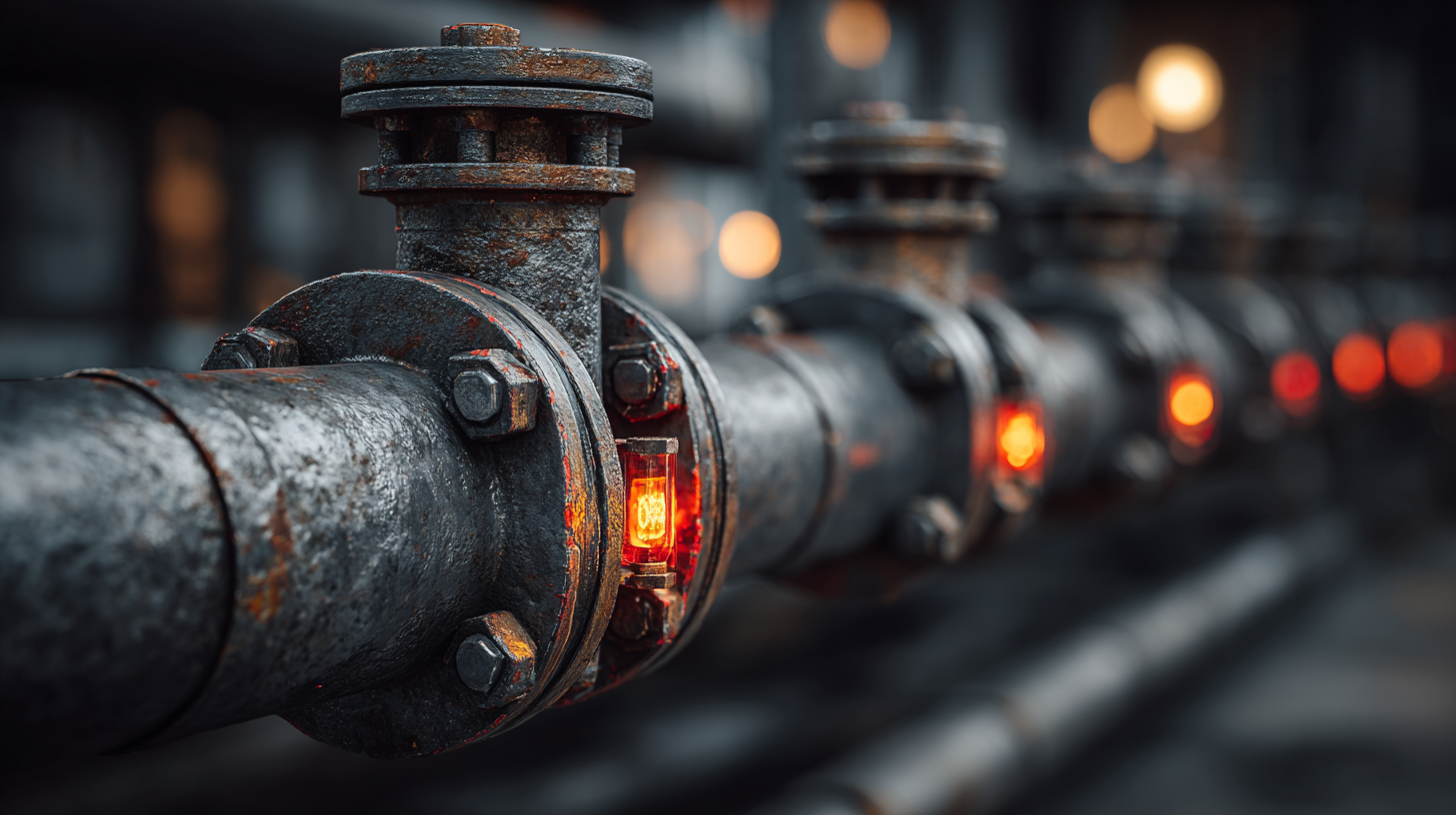 Close-up van warmtenet leidingen en meters in een woongebouw