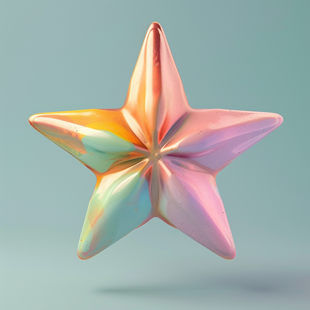 A 3D model of a bright star in pastel colors with a whimsical appearance.