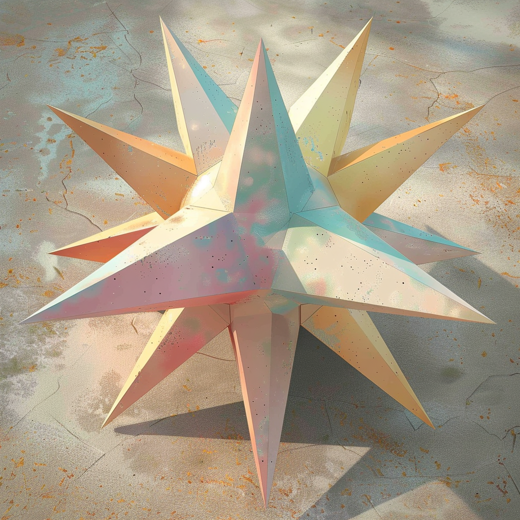 A 3D model of a bright star in pastel colors with a whimsical appearance.