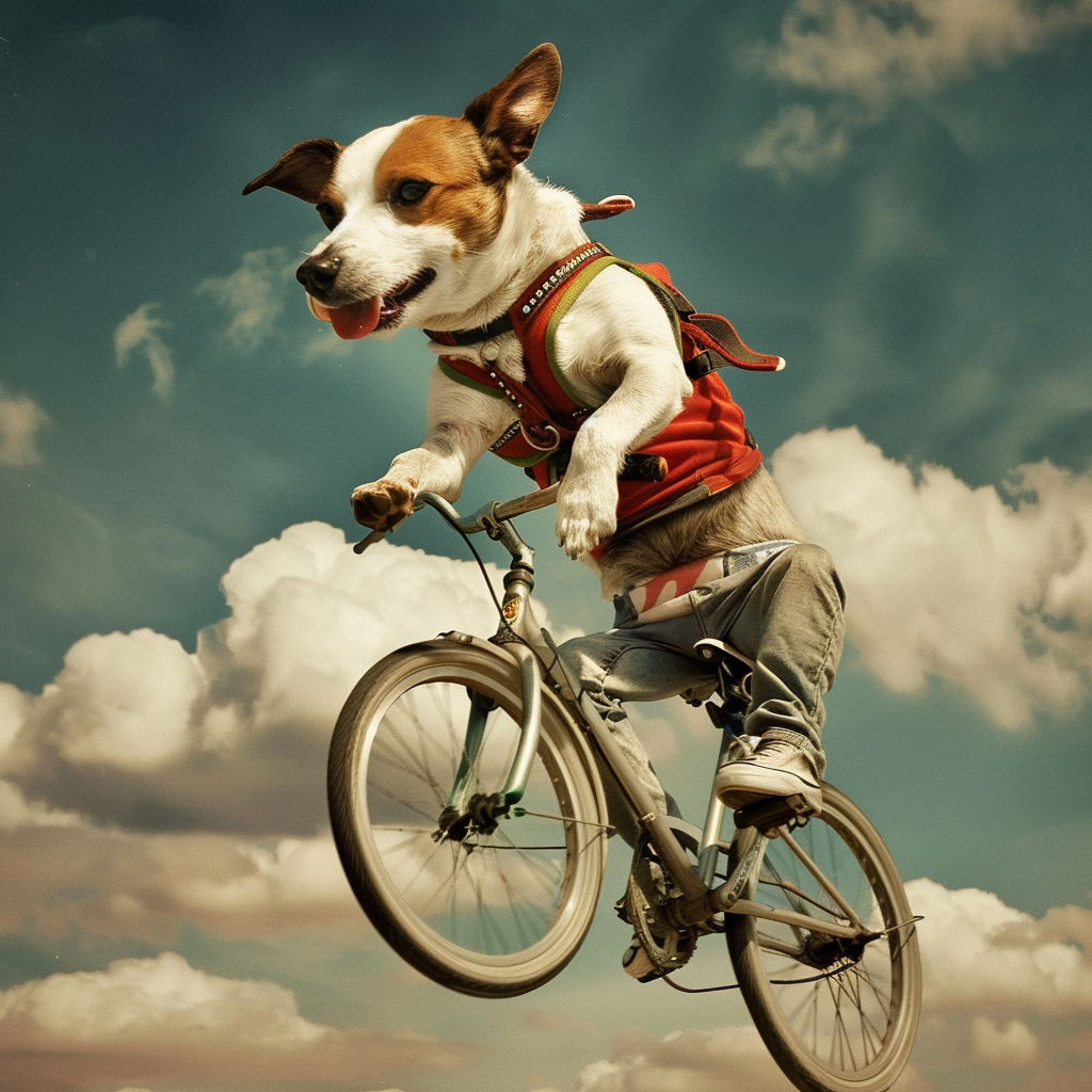 a dog ridding a bike