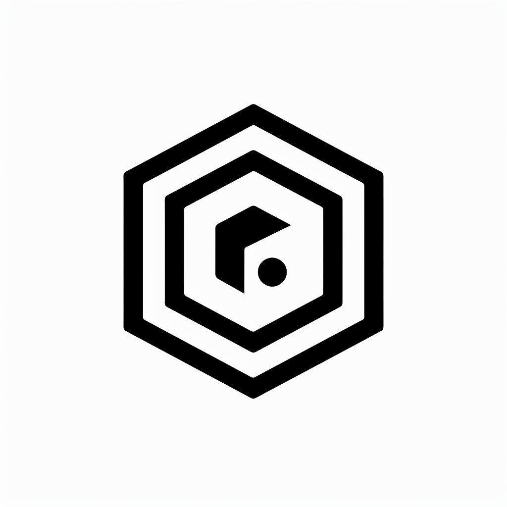 logo, minimalistic style logo of cube with white background and black symbol for company name 'iDorf', icon in the shape of an octagon that represents an augmented reality app on mobile phone, small circle inside big square, simple design