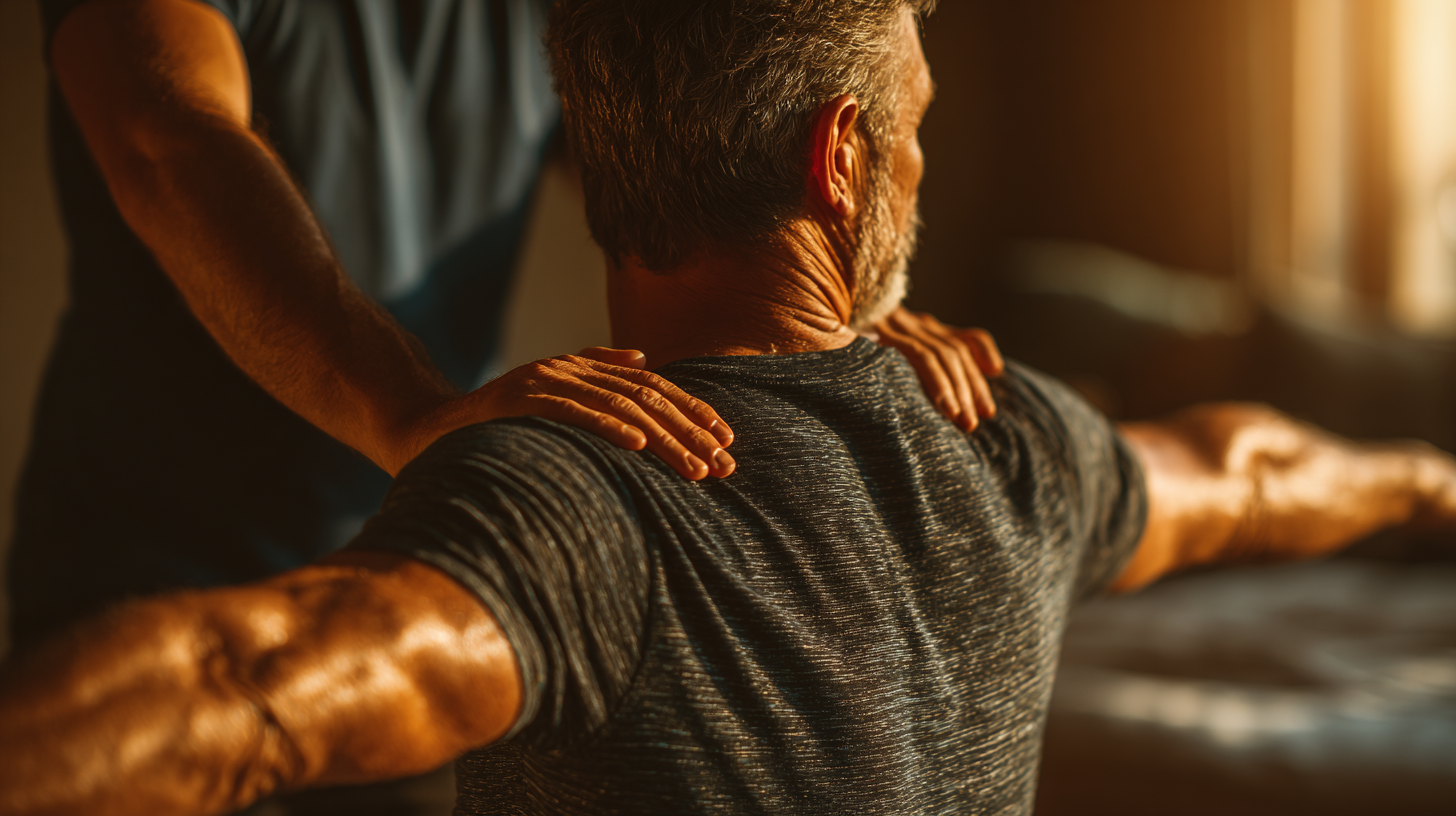 Fysiotherapeut begeleidt patiënt bij rugoefeningentherapie in moderne behandelruimte