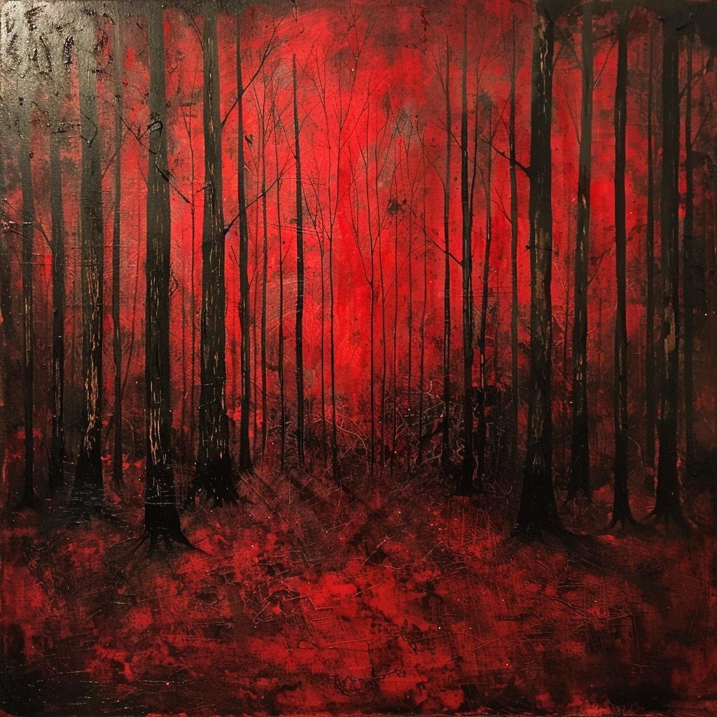 a red and black day in the forest