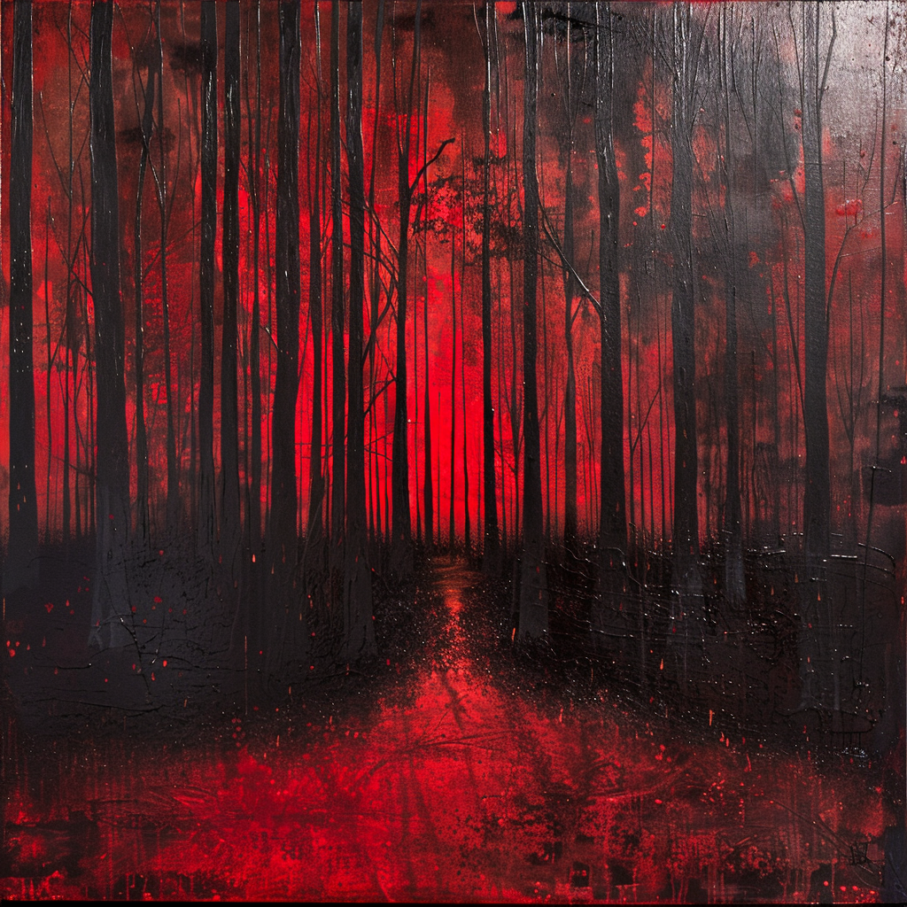 a red and black day in the forest