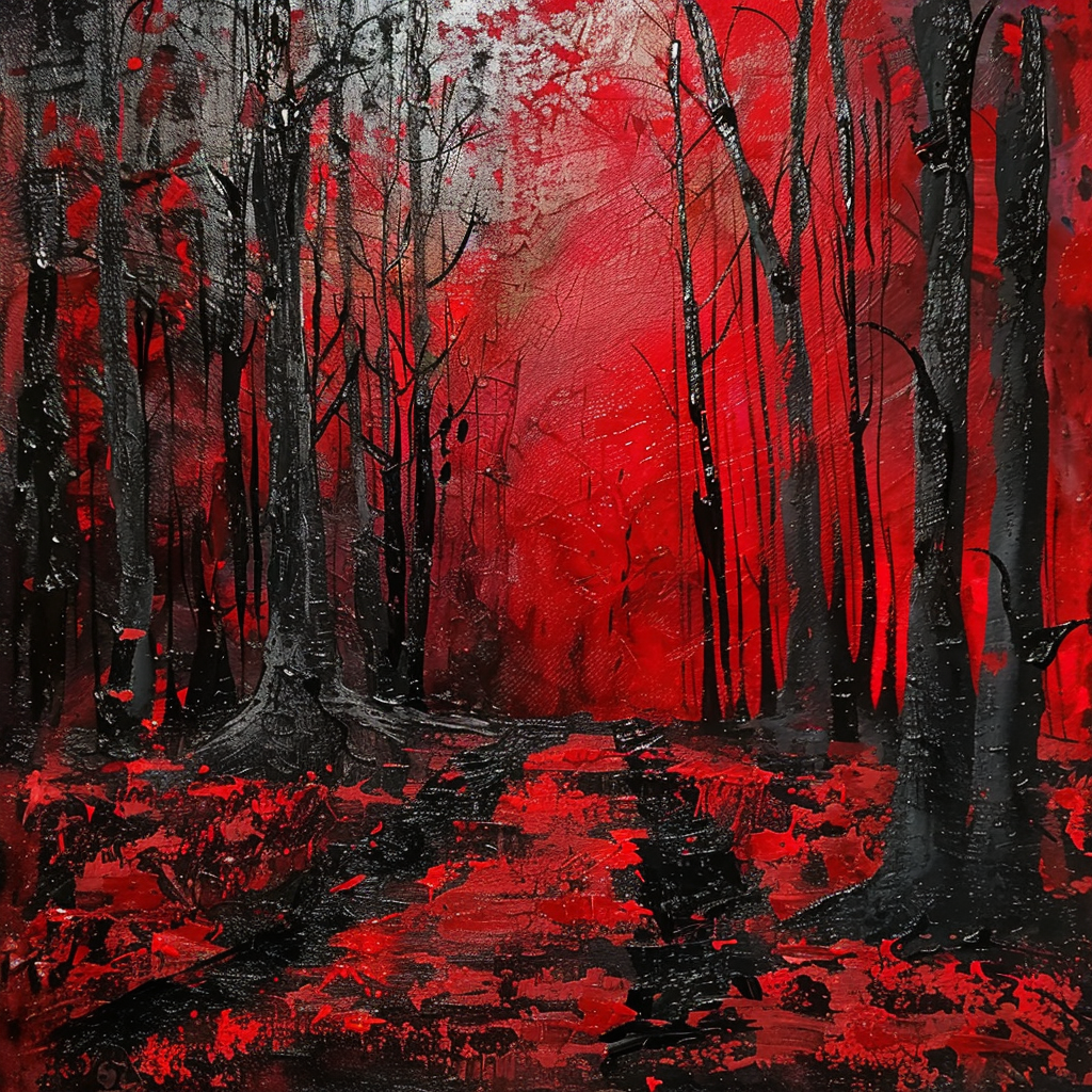 a red and black day in the forest