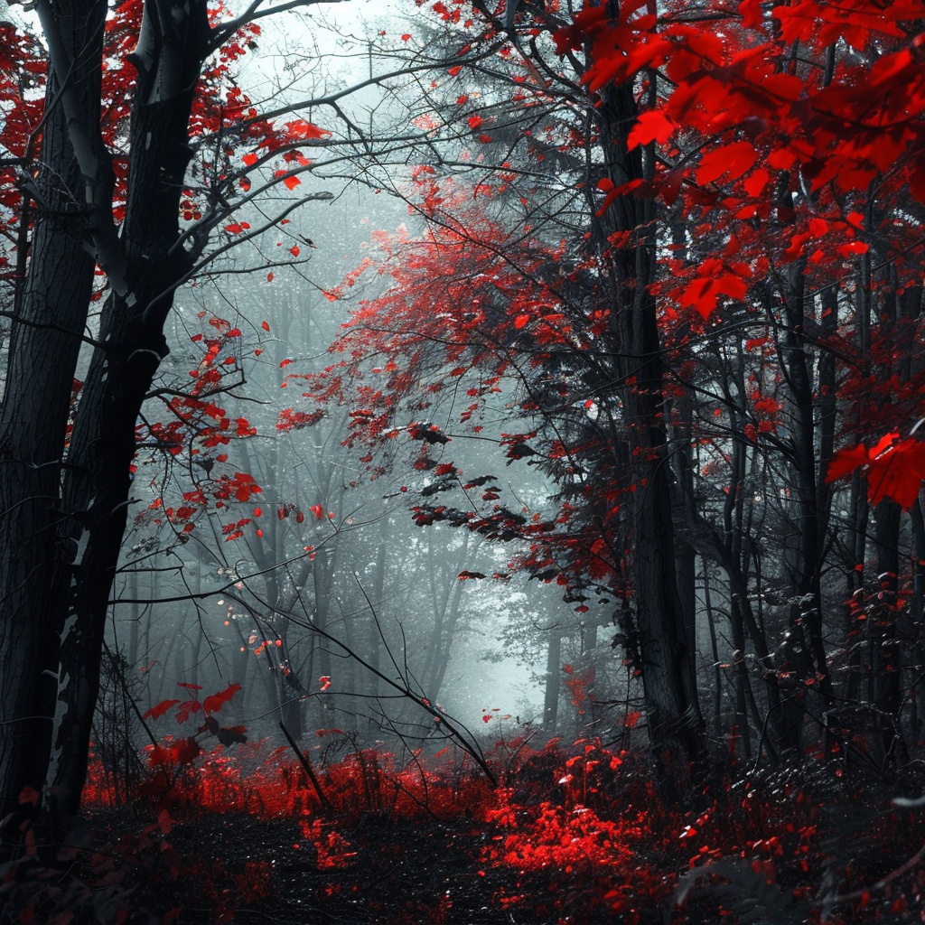 a red and black day in the forest