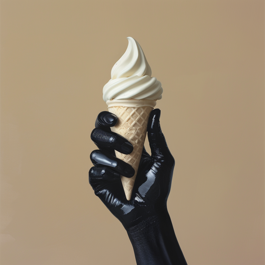 a black hand holding an icre-cream