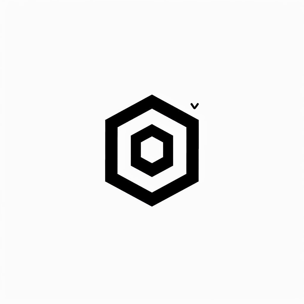 logo, minimalistic style logo of cube with white background and black symbol for company name 'iDorf', icon in the shape of an octagon that represents an augmented reality app on mobile phone, small circle inside big square, simple design