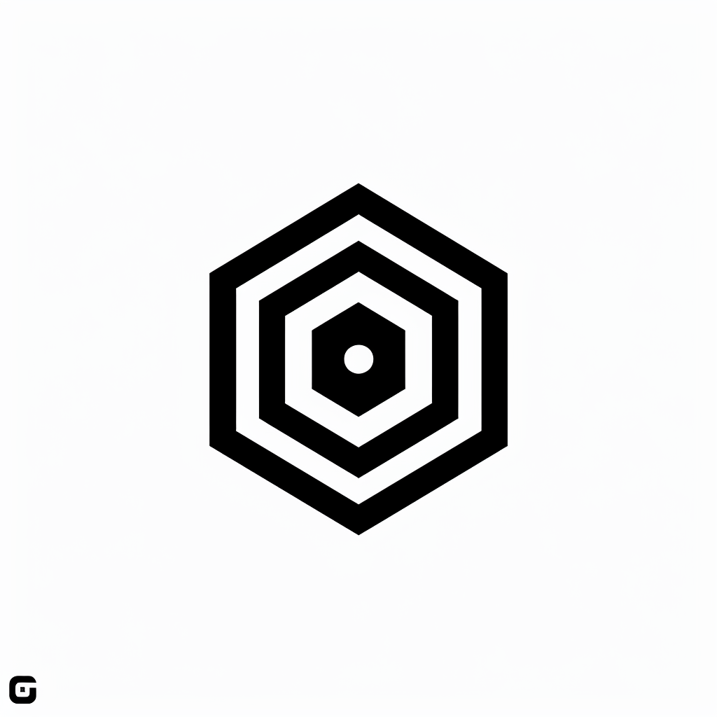 logo, minimalistic style logo of cube with white background and black symbol for company name 'iDorf', icon in the shape of an octagon that represents an augmented reality app on mobile phone, small circle inside big square, simple design