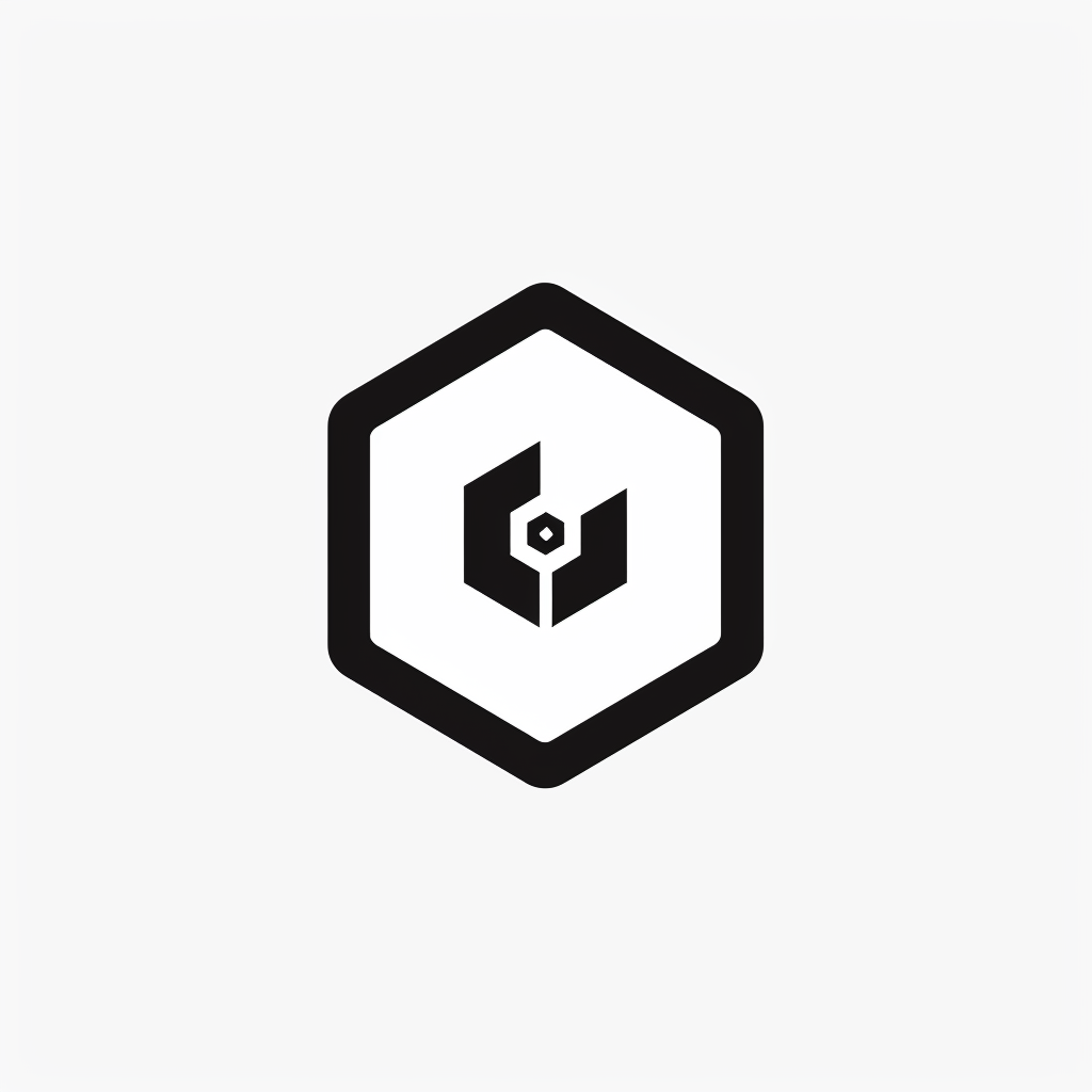 logo, minimalistic style logo of cube with white background and black symbol for company name 'iDorf', icon in the shape of an octagon that represents an augmented reality app on mobile phone, small circle inside big square, simple design