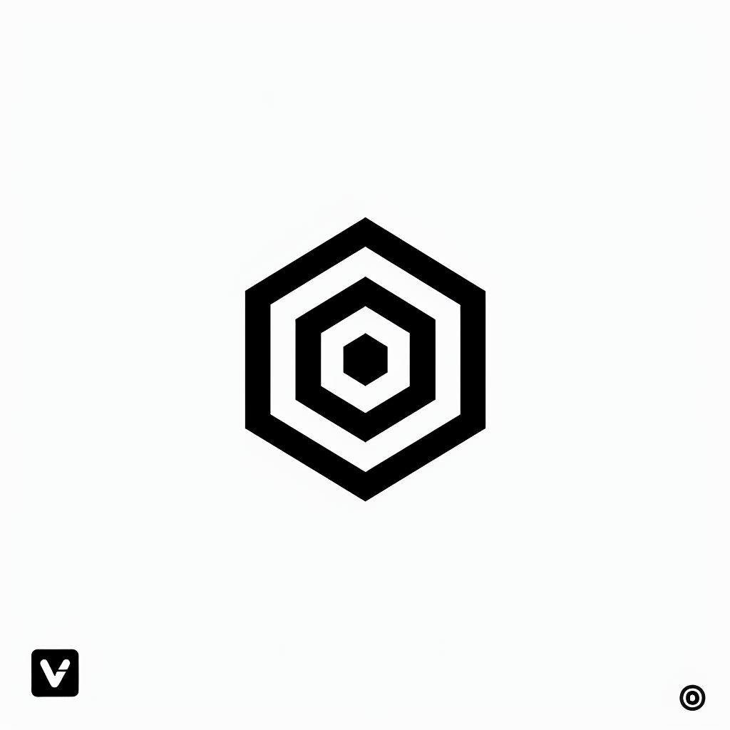 logo, minimalistic style logo of cube with white background and black symbol for company name 'iDorf', icon in the shape of an octagon that represents an augmented reality app on mobile phone, small circle inside big square, simple design