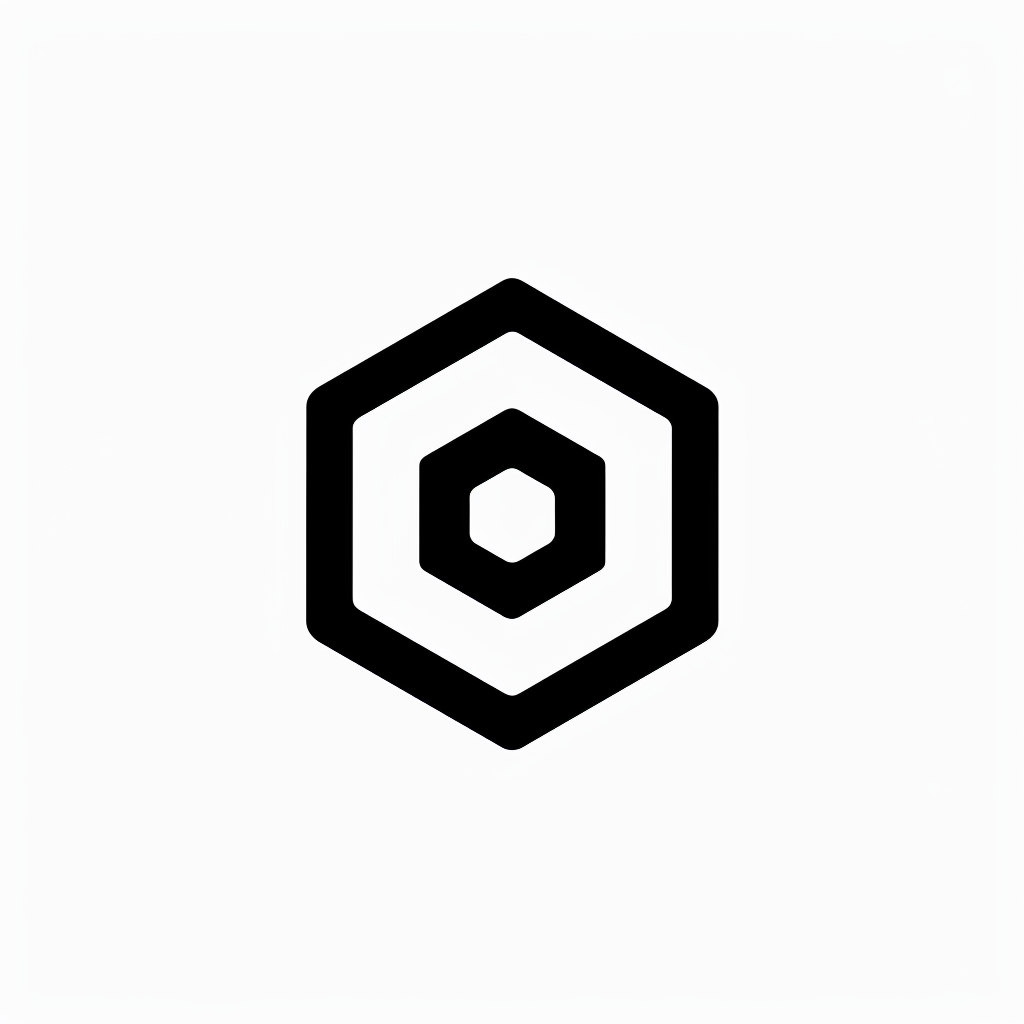 logo, minimalistic style logo of cube with white background and black symbol for company name 'iDorf', icon in the shape of an octagon that represents an augmented reality app on mobile phone, small circle inside big square, simple design