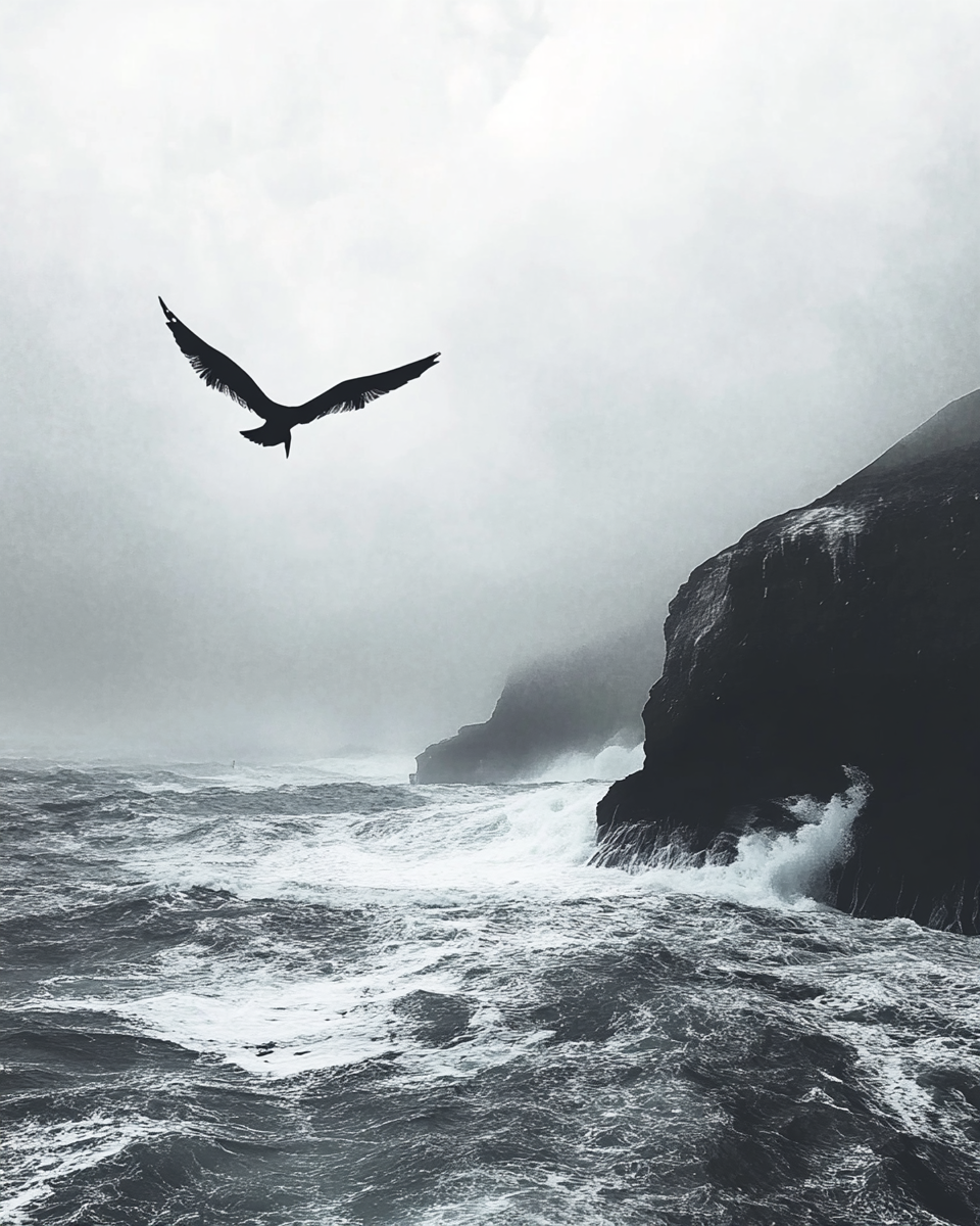 a bird flying over the sea